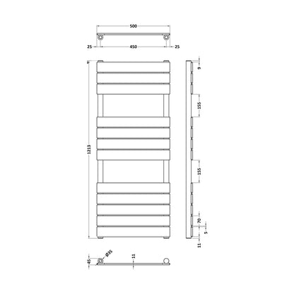 [BHFP835] Square Flat Towel Radiator 1213mm x 500mm, Brushed Brass - Technical Drawing