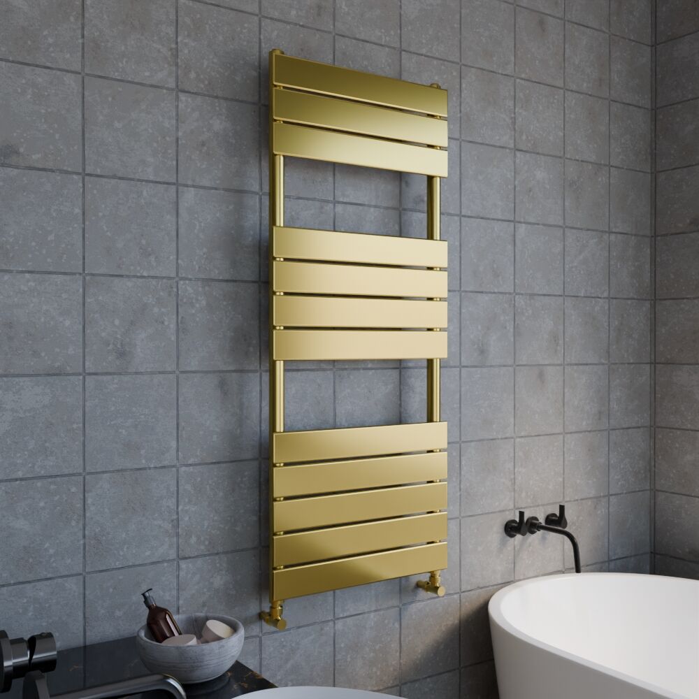 [BHFP835] Square Flat Towel Radiator 1213mm x 500mm, Brushed Brass - Lifestyle 3