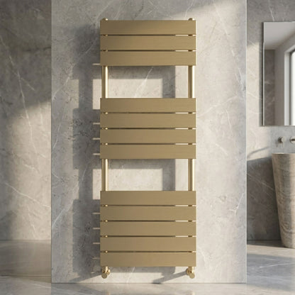 [BHFP835] Ecton Square Flat Towel Radiator 1213mm x 500mm, Brushed Brass - Silo