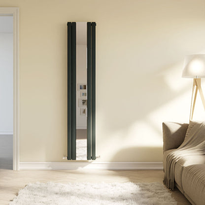 [BHLUA84] Edingale Square Vertical Double Panel Radiator with Mirror, 3344 BTU, 1800mm x 354mm - Choice of Colour - Lifestyle 1