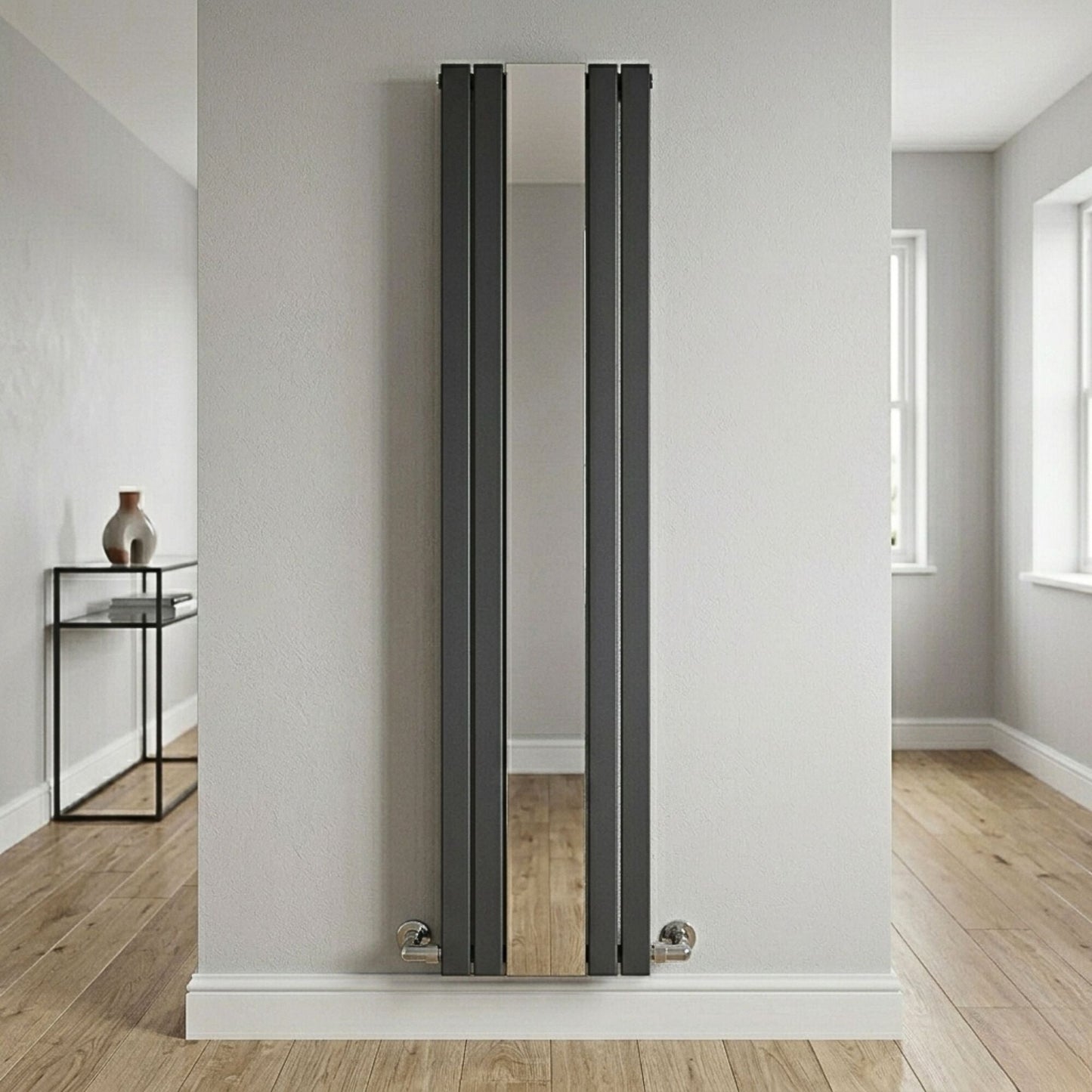 [BHLUA84] Edingale Square Vertical Double Panel Radiator with Mirror, 3344 BTU, 1800mm x 354mm - Choice of Colour - Silo