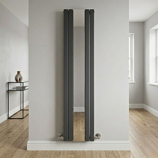[BHLUA84] Edingale Square Vertical Double Panel Radiator with Mirror, 3344 BTU, 1800mm x 354mm - Choice of Colour - Silo