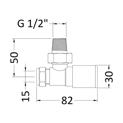 [BHRV001] Straight Round Modern Radiator Valves, Sold in Pairs - Chrome - Technical Drawing