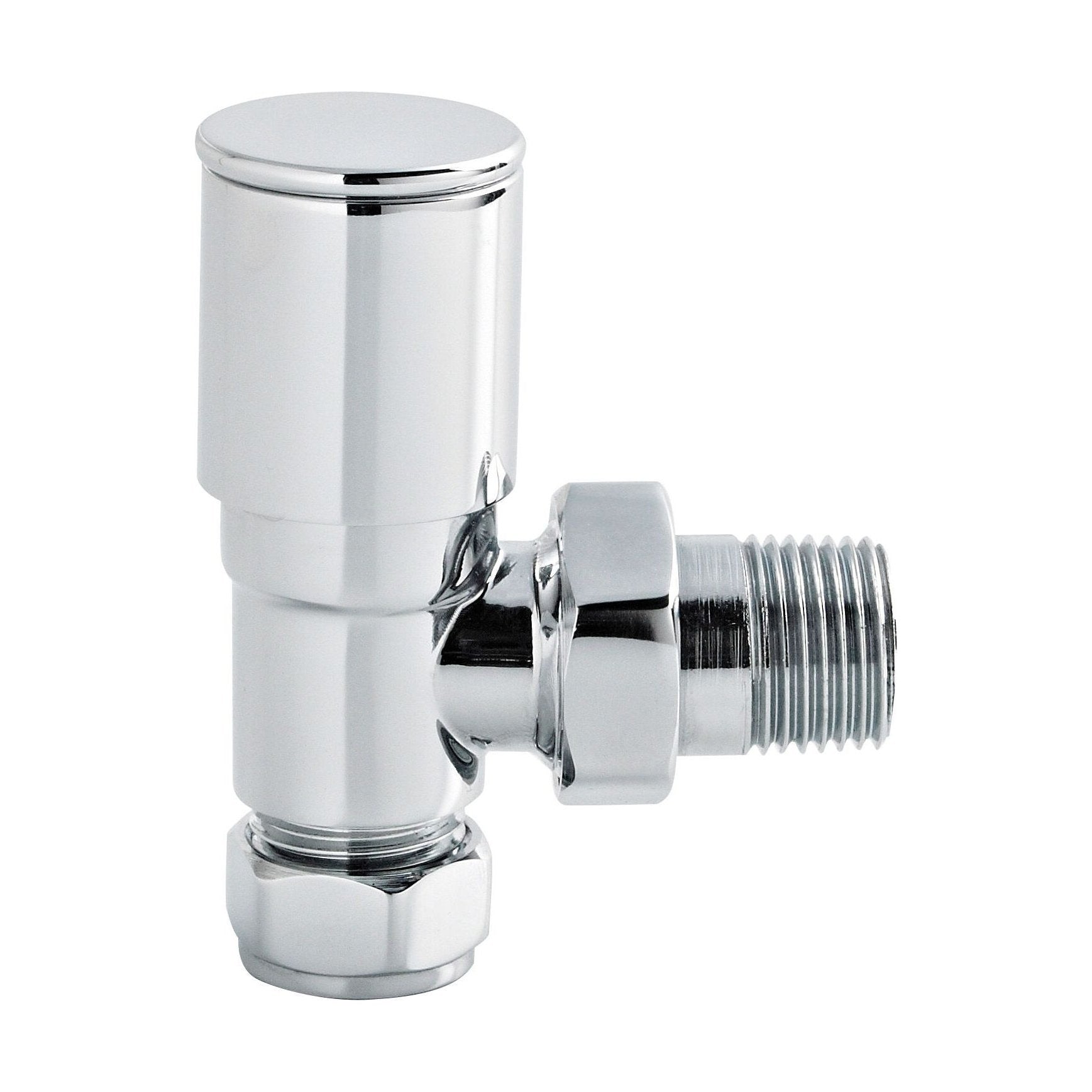 [BHRV002] Angled Round Modern Radiator Valves, Sold in Pairs - Chrome - Cutout