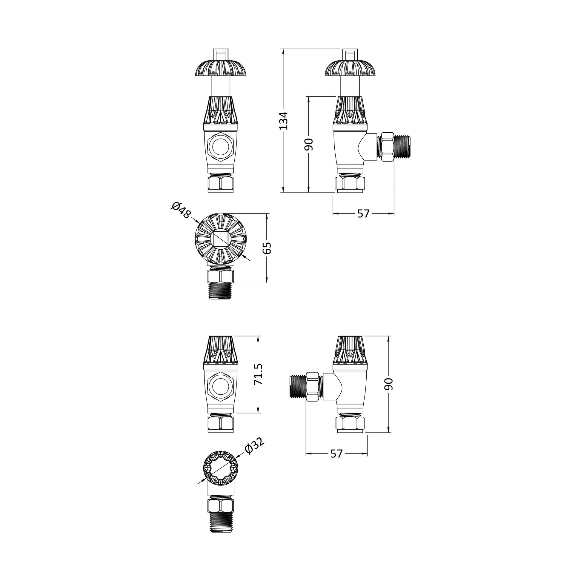 [BHRV007] Heating Accessories Thermostatic Radiator Valve Pack, Chrome - Technical Drawing