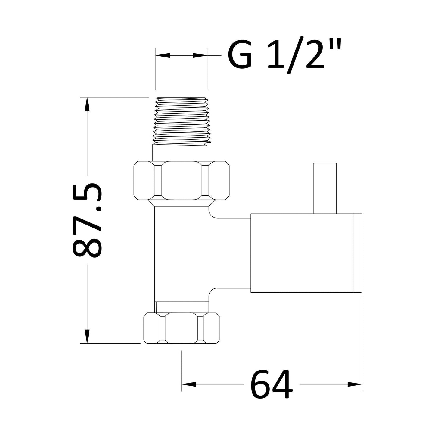[BHRV320] Balterley Contemporary Straight Round Radiator Valves with Concealing Plates (Pairs) - Chrome - Technical Drawing