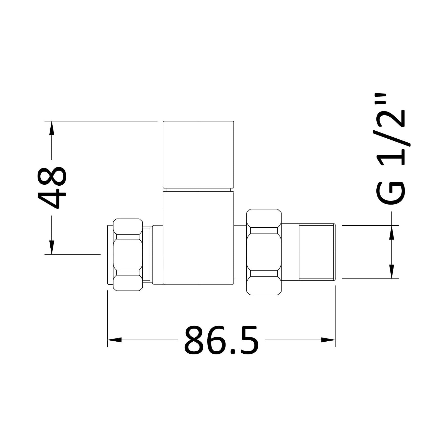 [BHRV347] Balterley Contemporary Straight Square Radiator Valves (Pairs) - Chrome - Technical Drawing