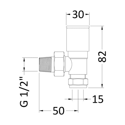 [BHRV802] Modern Radiator Valves (Angled) - Technical Drawing