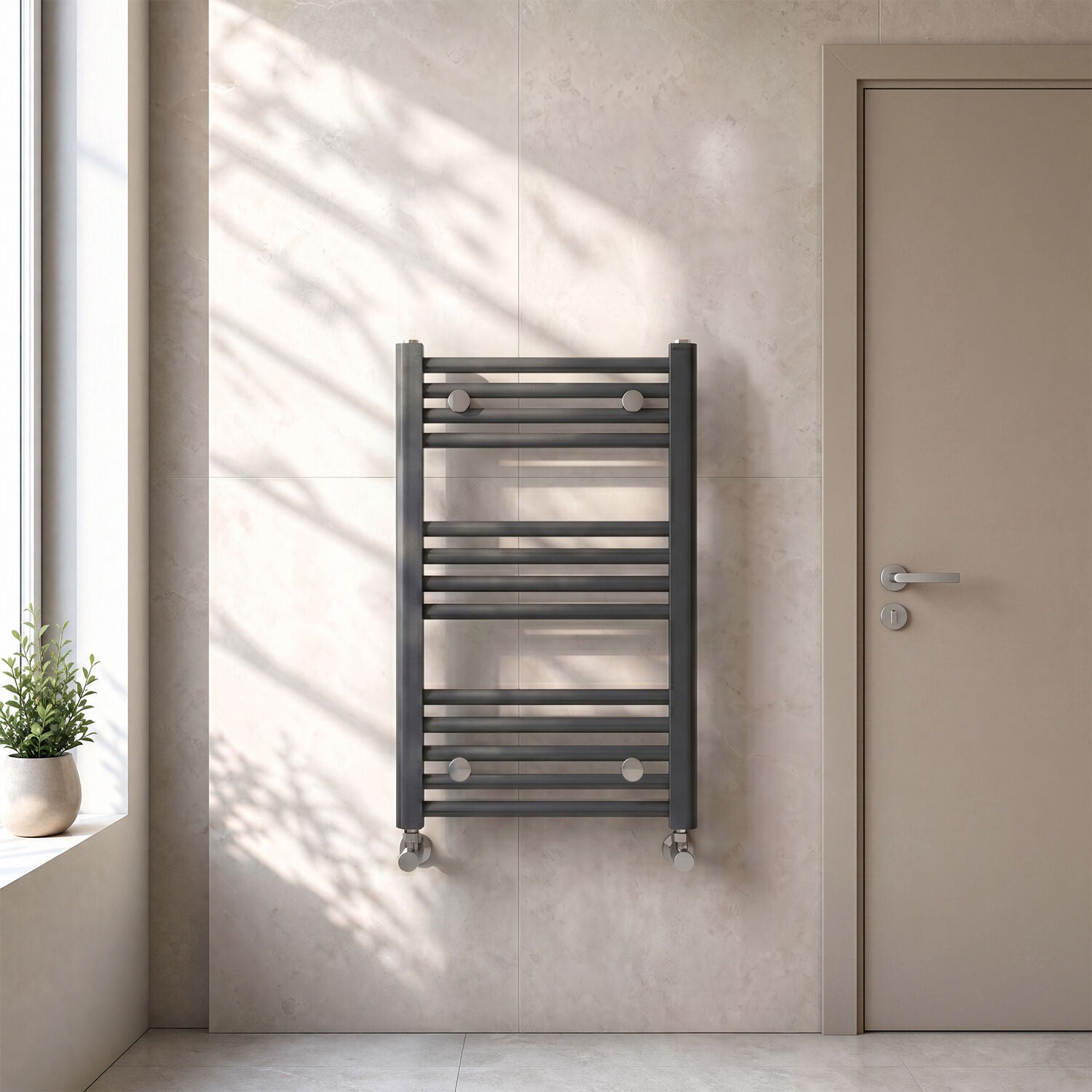 [BHSL103] Harlaston Contemporary Heated Vertical Towel Rail Radiator with Straight Rails, Anthracite, Choice of Size - Silo