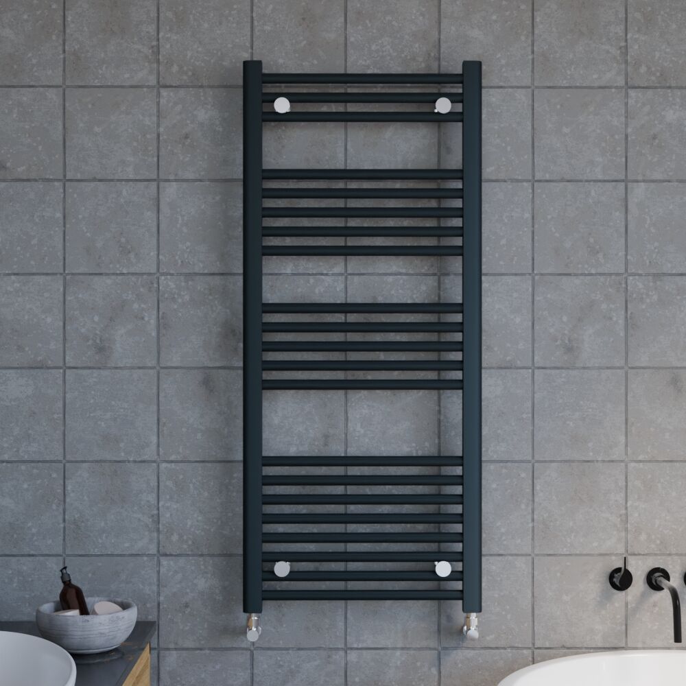 [BHSL105] Balterley Contemporary Heated Vertical Towel Rail with Straight Rails, 1672 BTU, 1150mm x 500mm Bathroom Radiator - Anthracite - Lifestyle 1
