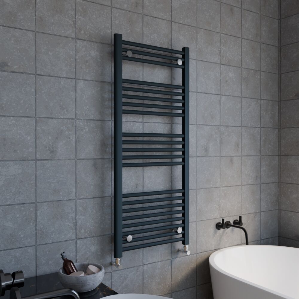 [BHSL105] Balterley Contemporary Heated Vertical Towel Rail with Straight Rails, 1672 BTU, 1150mm x 500mm Bathroom Radiator - Anthracite - Lifestyle 3