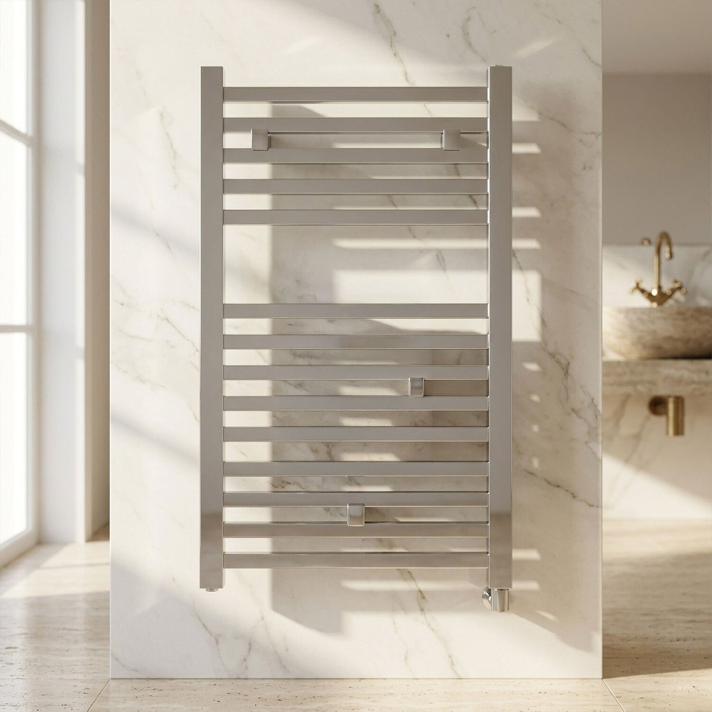 [BHSL150] Sugnall Electric Vertical Square Towel Rail with 14 Rails - 690mm x 500mm - 200 Watt - Chrome - Silo
