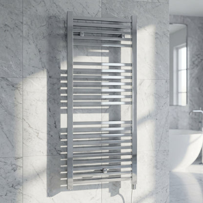 [BHSL151] Sugnall Electric Vertical Square Towel Rail with 22 Rails - 1110mm x 500mm - 300 Watt - Chrome - Silo