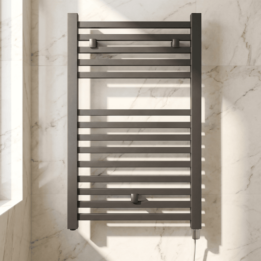 [BHSL152] Sugnall Electric Vertical Square Towel Rail with 14 Rails - 690mm x 500mm - 300 Watt - Anthracite - Silo