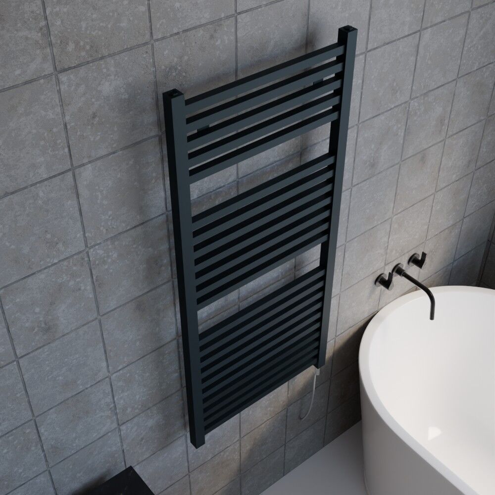 [BHSL153] Electric Vertical Square Towel Rail with 22 Rails - 1110mm x 500mm - 500 Watt - Anthracite - Lifestyle 2
