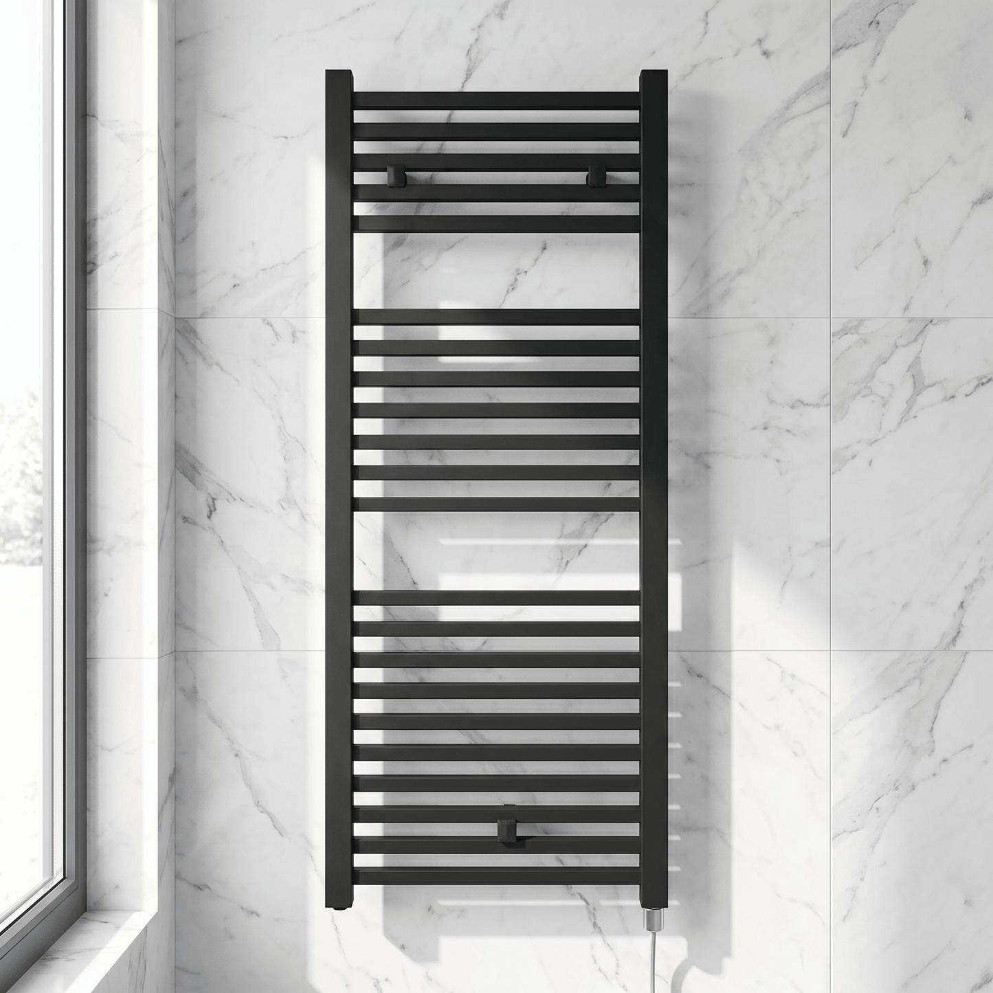 [BHSL153] Sugnall Electric Vertical Square Towel Rail with 22 Rails - 1110mm x 500mm - 500 Watt - Anthracite - Silo
