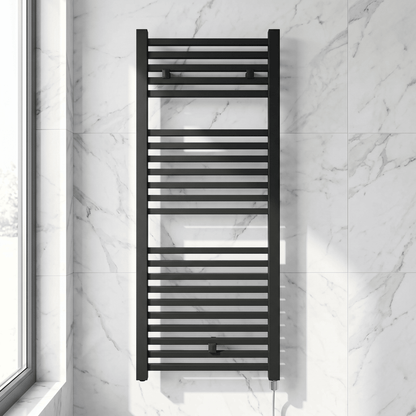 [BHSL153] Sugnall Electric Vertical Square Towel Rail with 22 Rails - 1110mm x 500mm - 500 Watt - Anthracite - Silo