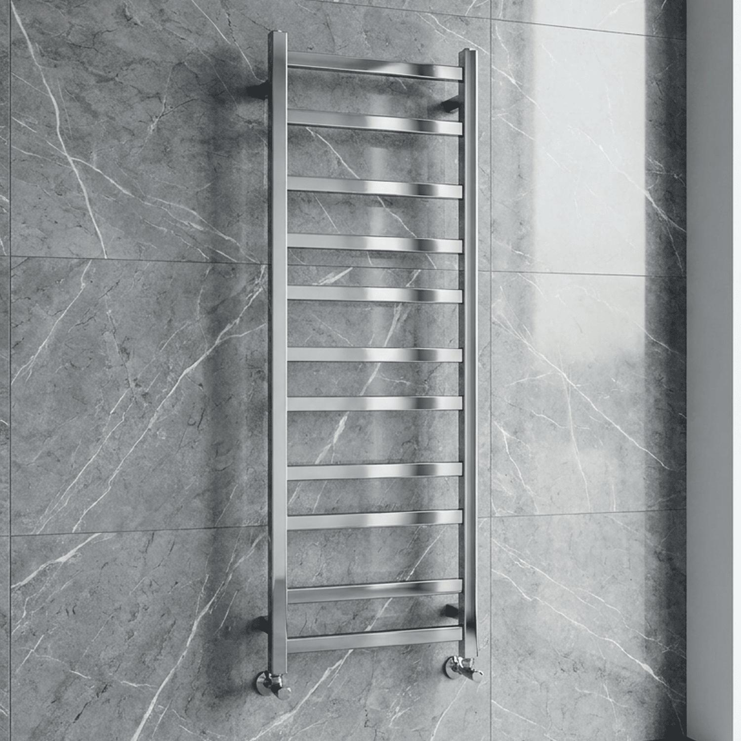 [BHSL375] Contemporary Wall Mounted Heated Towel Rail with Square Rails, Choice of Size - Silo