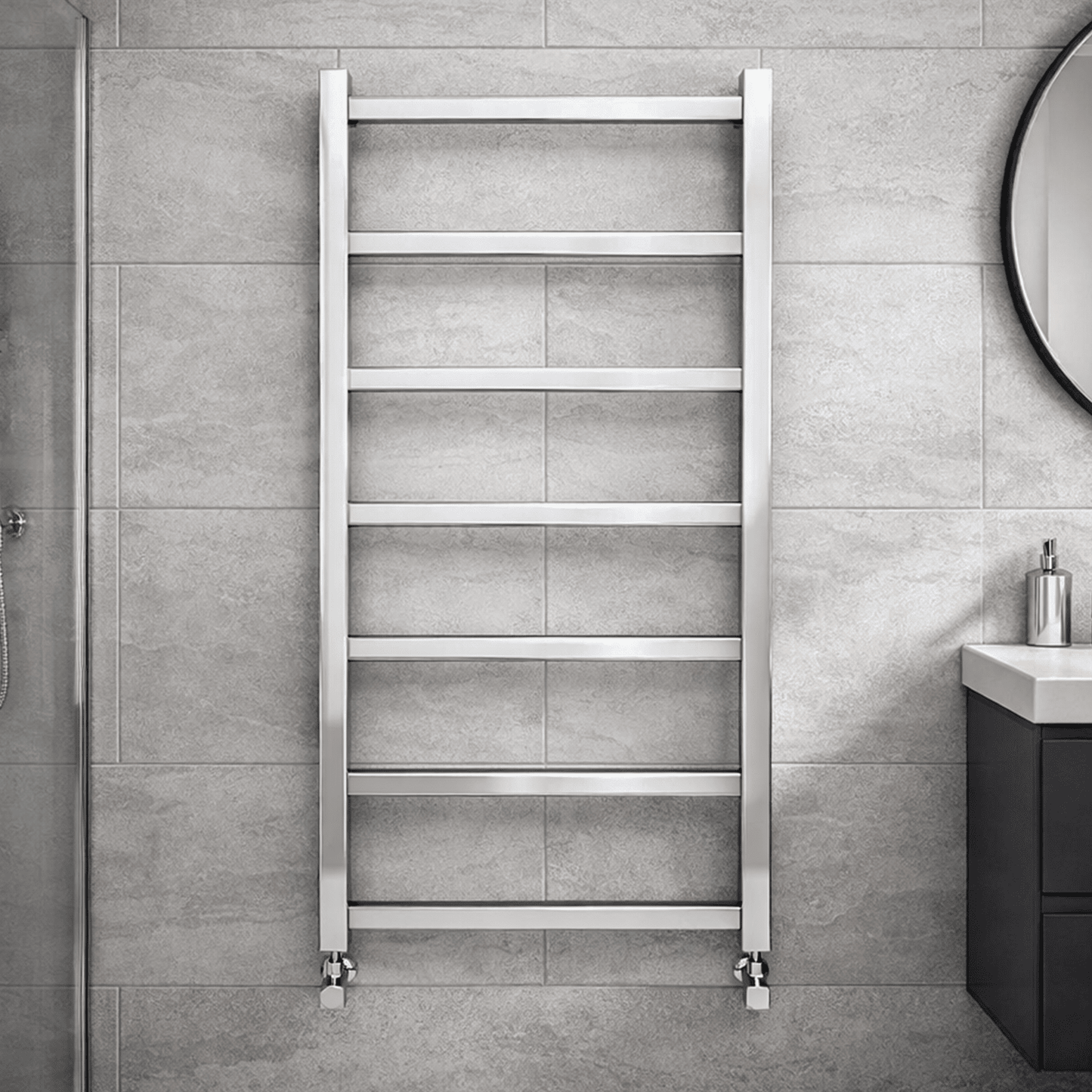 [BHSL376] Contemporary Wall Mounted Heated Towel Rail with Square Rails, Choice of Size - Silo