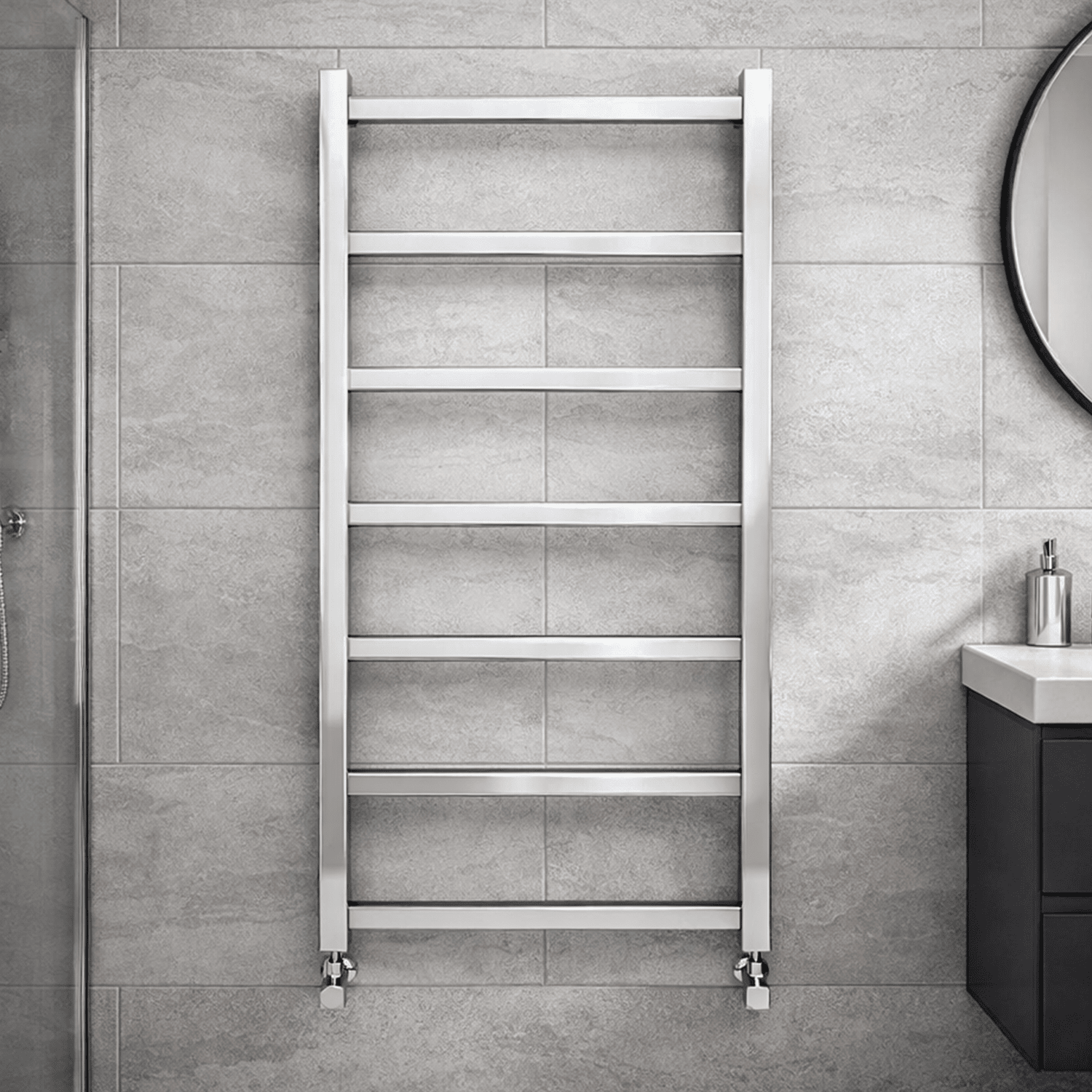 [BHSL376] Contemporary Wall Mounted Heated Towel Rail with Square Rails, Choice of Size - Silo