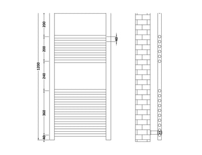 [BHSL45012] Round Straight Towel Radiator 1200x500 - Technical Drawing