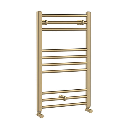 [BHSL803] Straight Towel Radiator with Round Rails 800mm x 500mm, Brushed Brass - Cutout