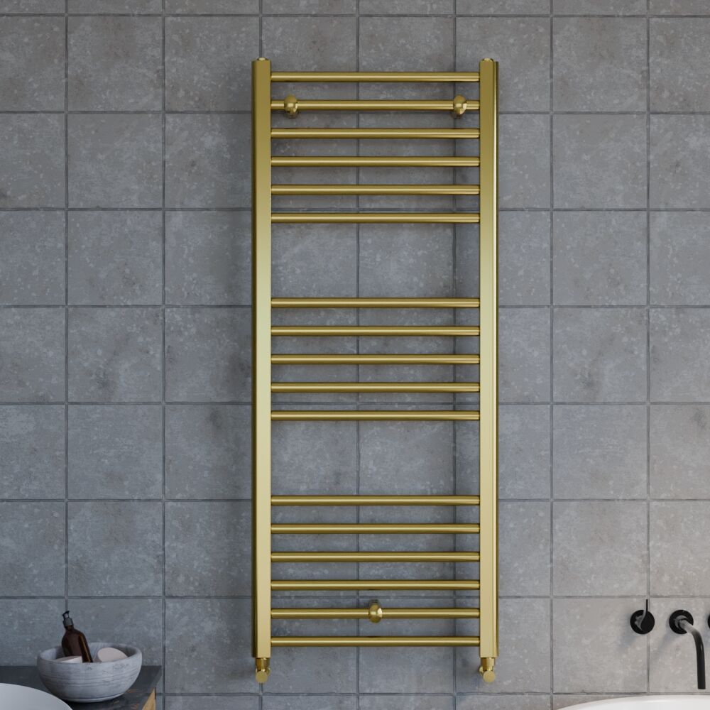 [BHSL803] Straight Towel Radiator with Round Rails 800mm x 500mm, Brushed Brass - Lifestyle 1