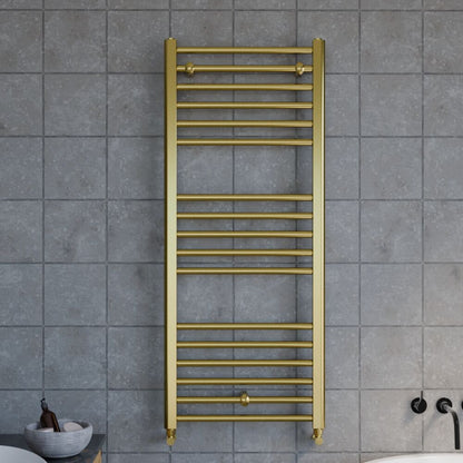 [BHSL803] Straight Towel Radiator with Round Rails 800mm x 500mm, Brushed Brass - Lifestyle 1