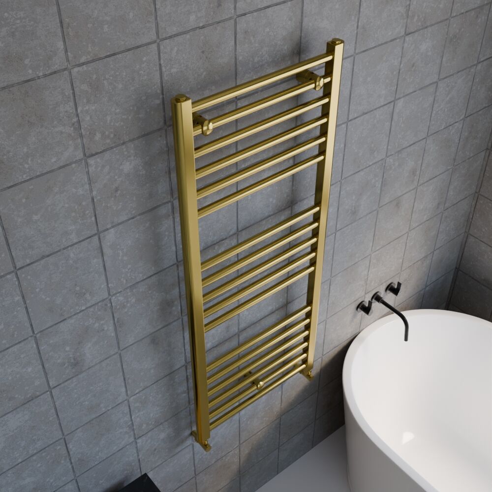 [BHSL803] Straight Towel Radiator with Round Rails 800mm x 500mm, Brushed Brass - Lifestyle 2