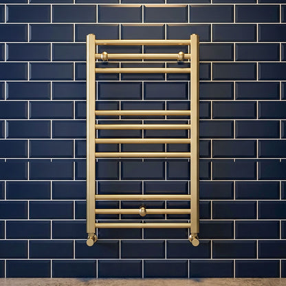 [BHSL803] Straight Towel Radiator with Round Rails 800mm x 500mm, Brushed Brass - Silo