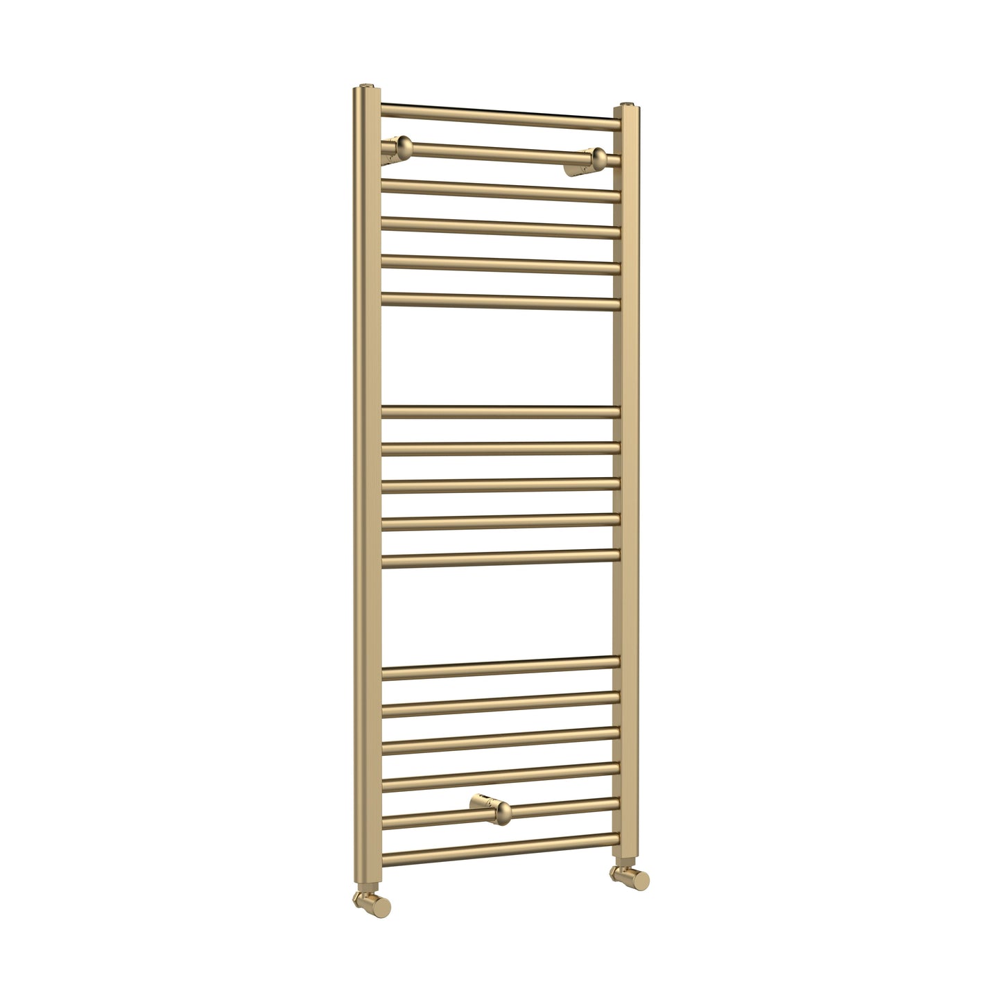 [BHSL805] Straight Towel Radiator with Round Rails 1200mm x 500mm, Brushed Brass - Cutout