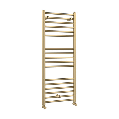 [BHSL805] Straight Towel Radiator with Round Rails 1200mm x 500mm, Brushed Brass - Cutout