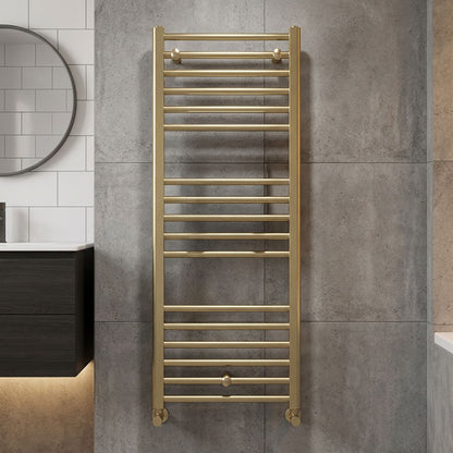 [BHSL805] Straight Towel Radiator with Round Rails 1200mm x 500mm, Brushed Brass - Silo