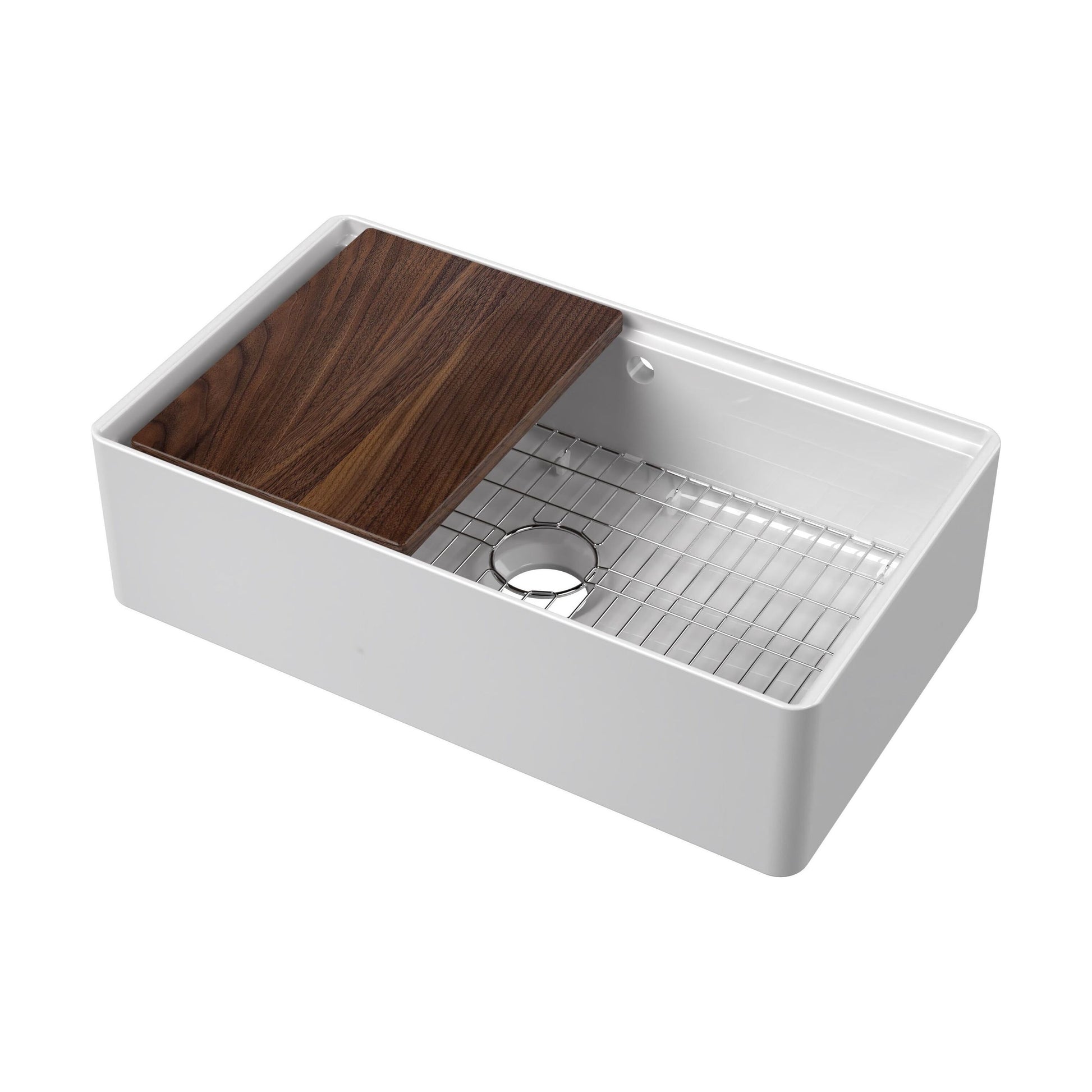 [BKBU18132WBG] Balterley 1 Tap Hole Single Bowl 795 x 460 x 220mm Fireclay White Butler Sink With Ledge, Wire Grid And Chopping Board - Cutout