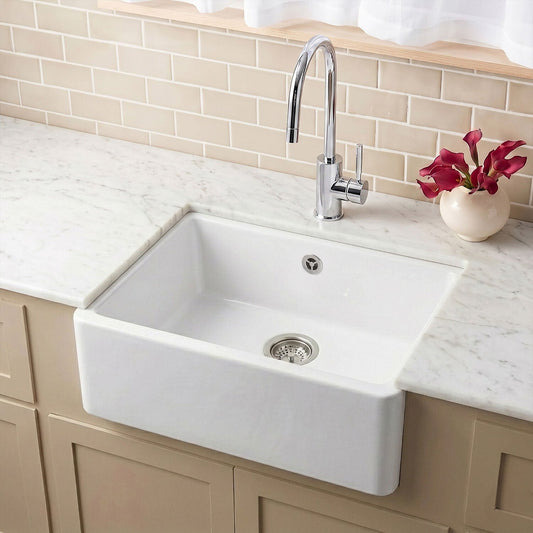 [BKS202] Single Bowl Fireclay Ceramic Butler Kitchen Sink with Overflow - 595mm - Silo