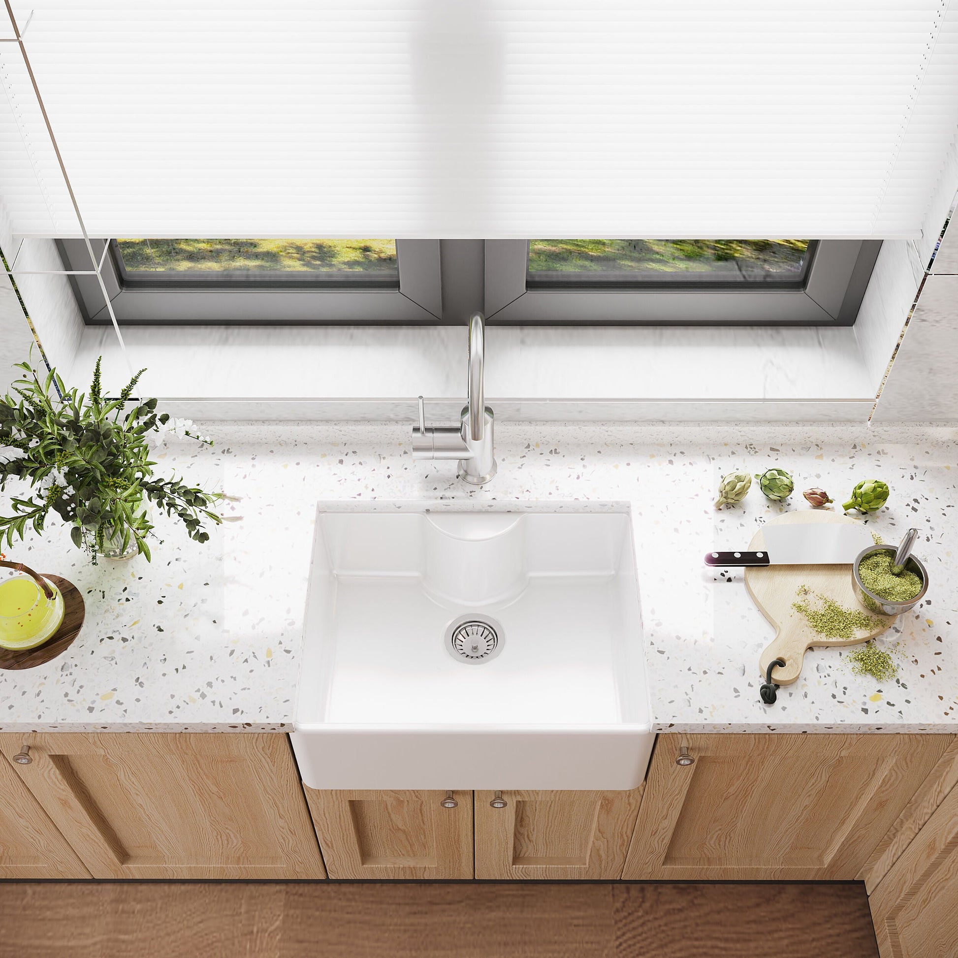 [BKS203] Single Bowl Fireclay Ceramic Butler Kitchen Sink - Variety of Sizes and Features Available - Lifestyle 2