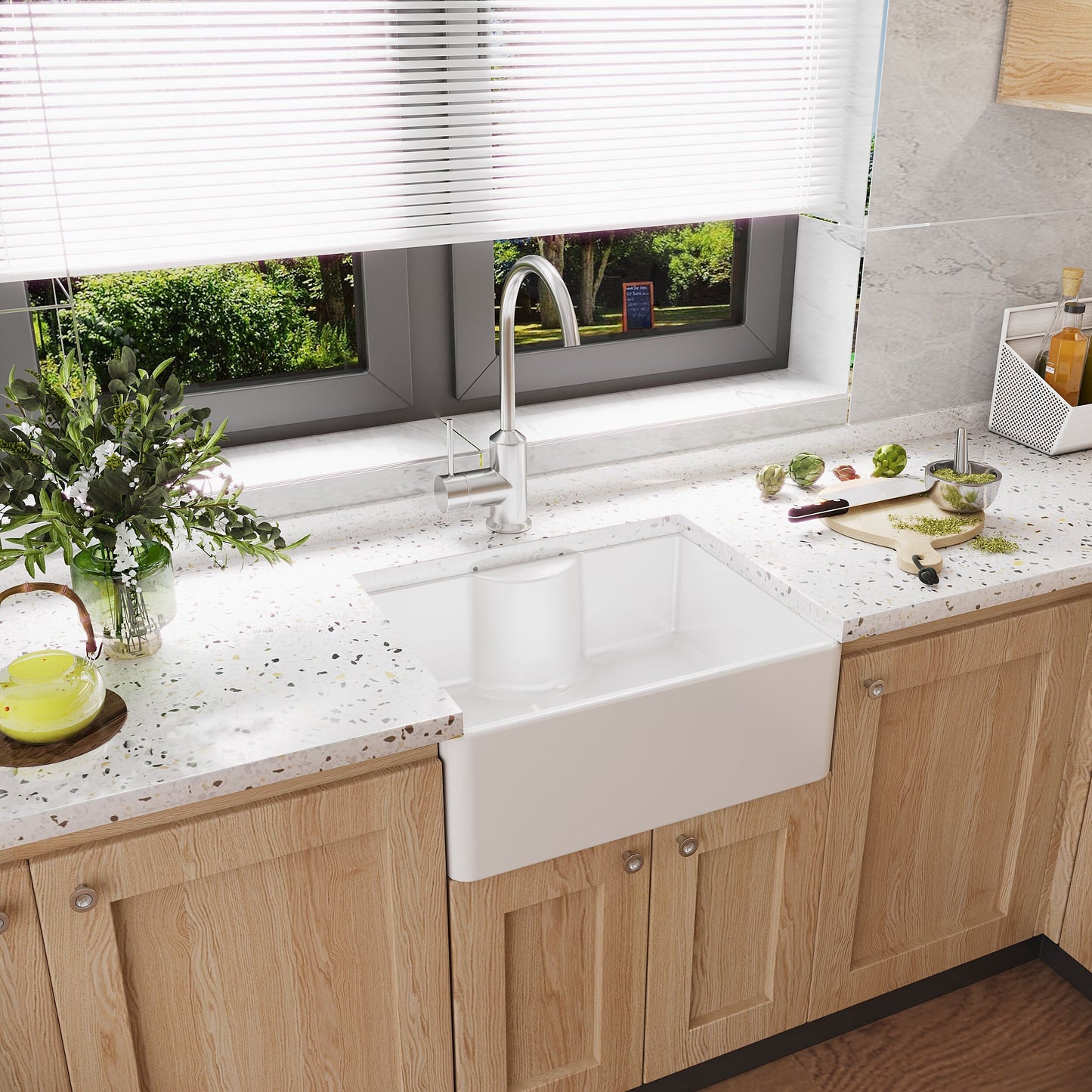 [BKS203] Single Bowl Fireclay Ceramic Butler Kitchen Sink - Variety of Sizes and Features Available - Lifestyle 3
