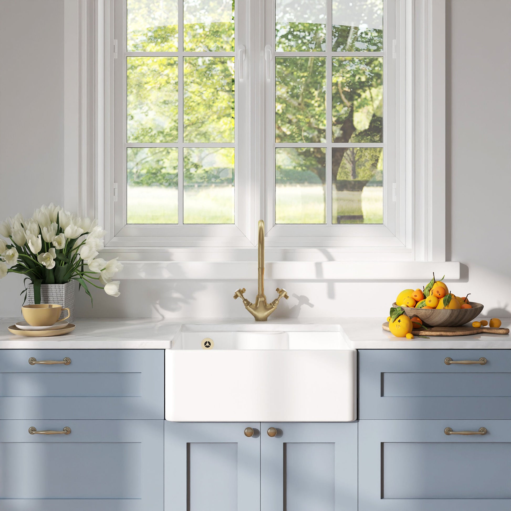 [BKS204] Single Bowl Fireclay Ceramic Butler Kitchen Sink - Variety of Sizes and Features Available - Lifestyle 1