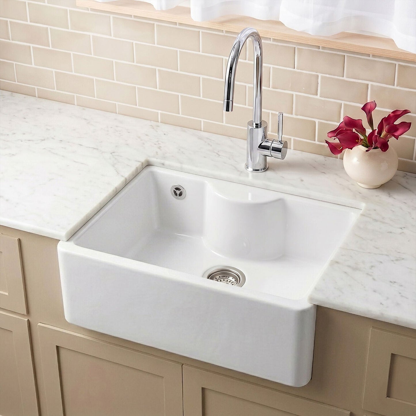[BKS204] Single Bowl Fireclay Ceramic Butler Kitchen Sink - Variety of Sizes and Features Available - Silo