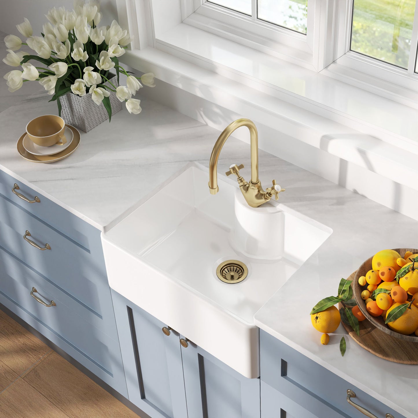[BKS205] Single Bowl Fireclay Ceramic Butler Kitchen Sink - Variety of Sizes and Features Available - Lifestyle 2