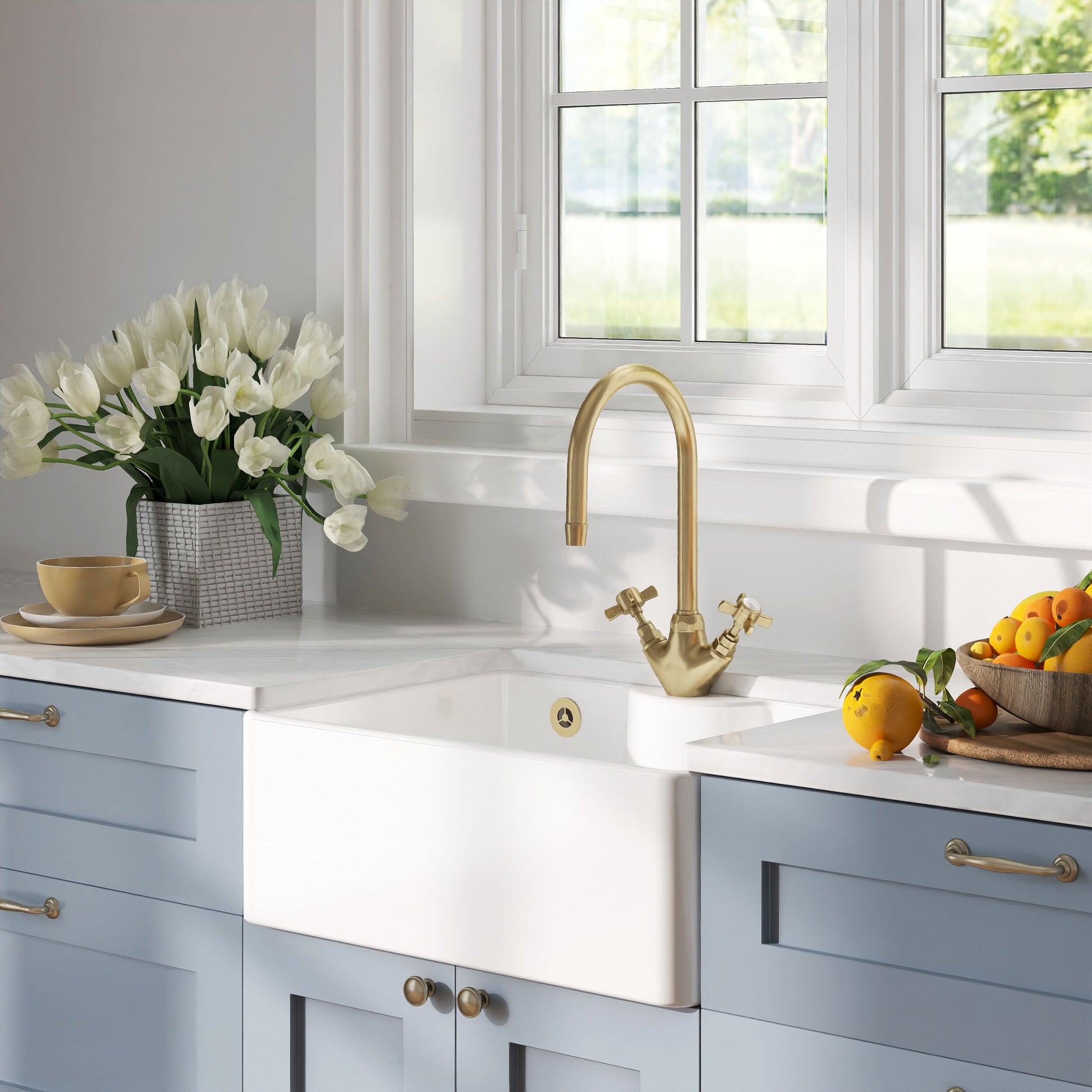 [BKS205] Single Bowl Fireclay Ceramic Butler Kitchen Sink - Variety of Sizes and Features Available - Lifestyle 3