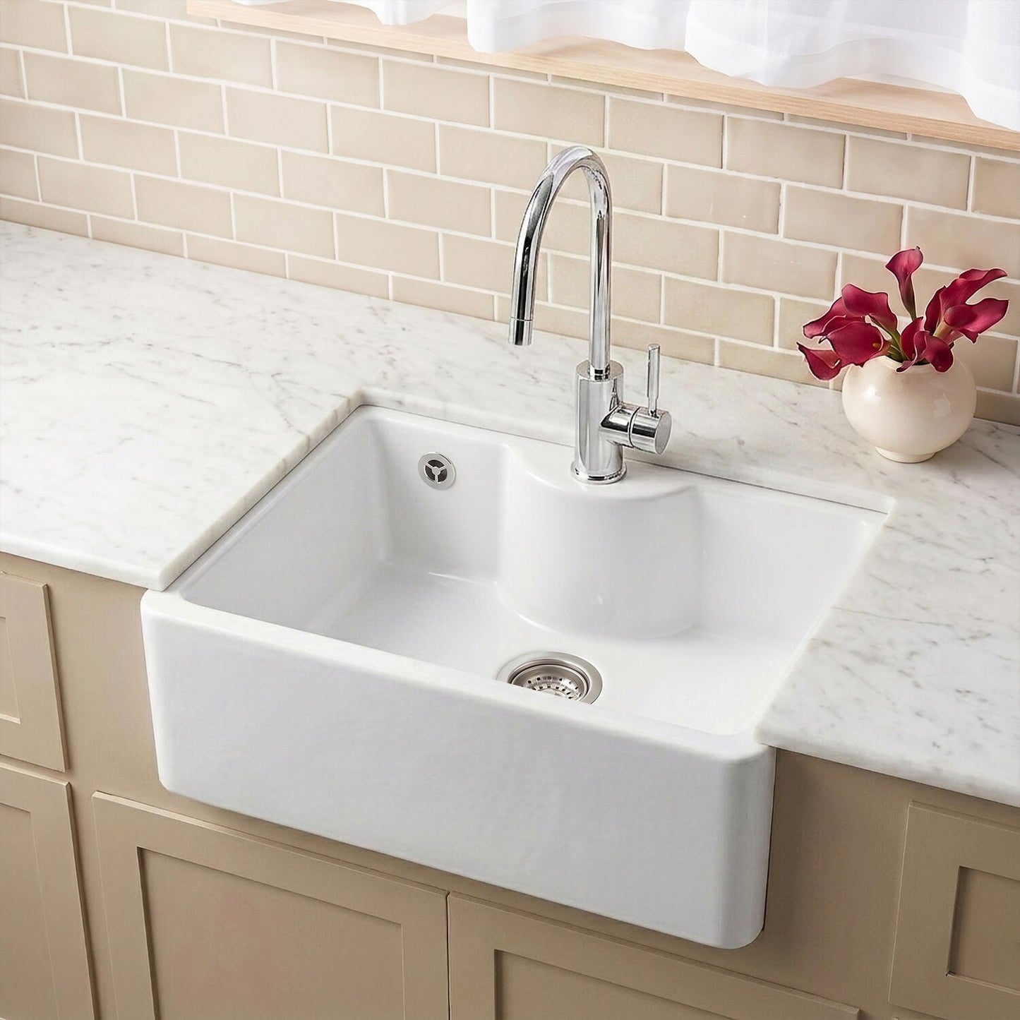 [BKS205] Single Bowl Fireclay Ceramic Butler Kitchen Sink - Variety of Sizes and Features Available - Silo