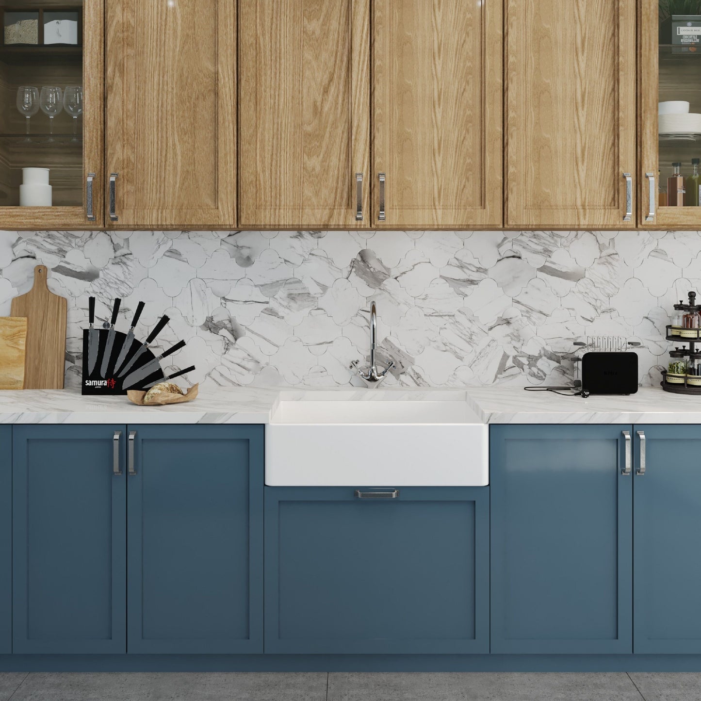 [BKS206WT2] Single Bowl Fireclay Ceramic Butler Kitchen Sink Bundle with Mono Sink Mixer Tap & Waste - Lifestyle 1