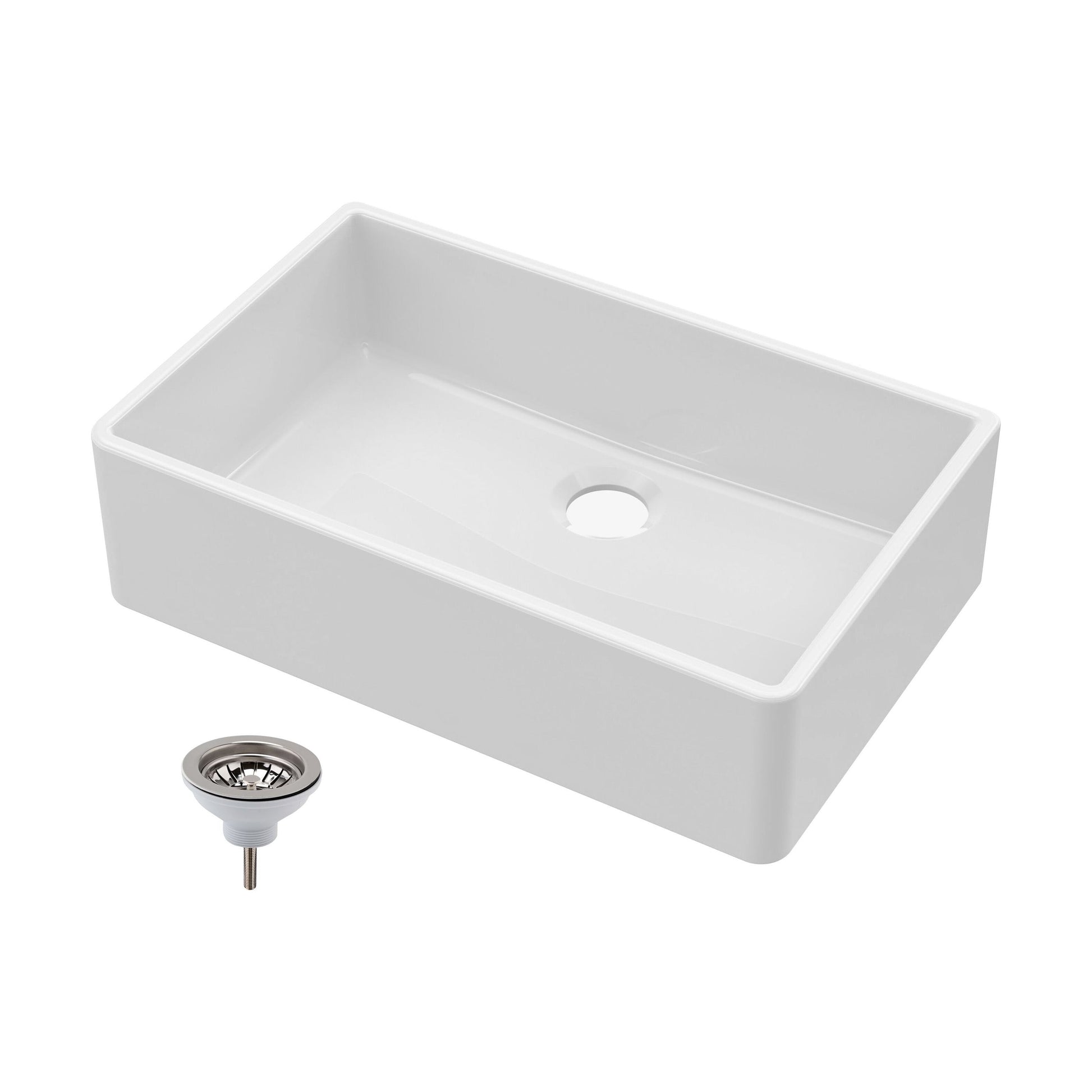 [BKS206W] Single Bowl Fireclay Ceramic Butler Kitchen Sink with Chrome Basket Strainer Waste - 795mm - Cutout