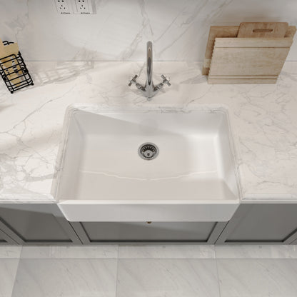 [BKS206W] Single Bowl Fireclay Ceramic Butler Kitchen Sink with Chrome Basket Strainer Waste - 795mm - Lifestyle 2