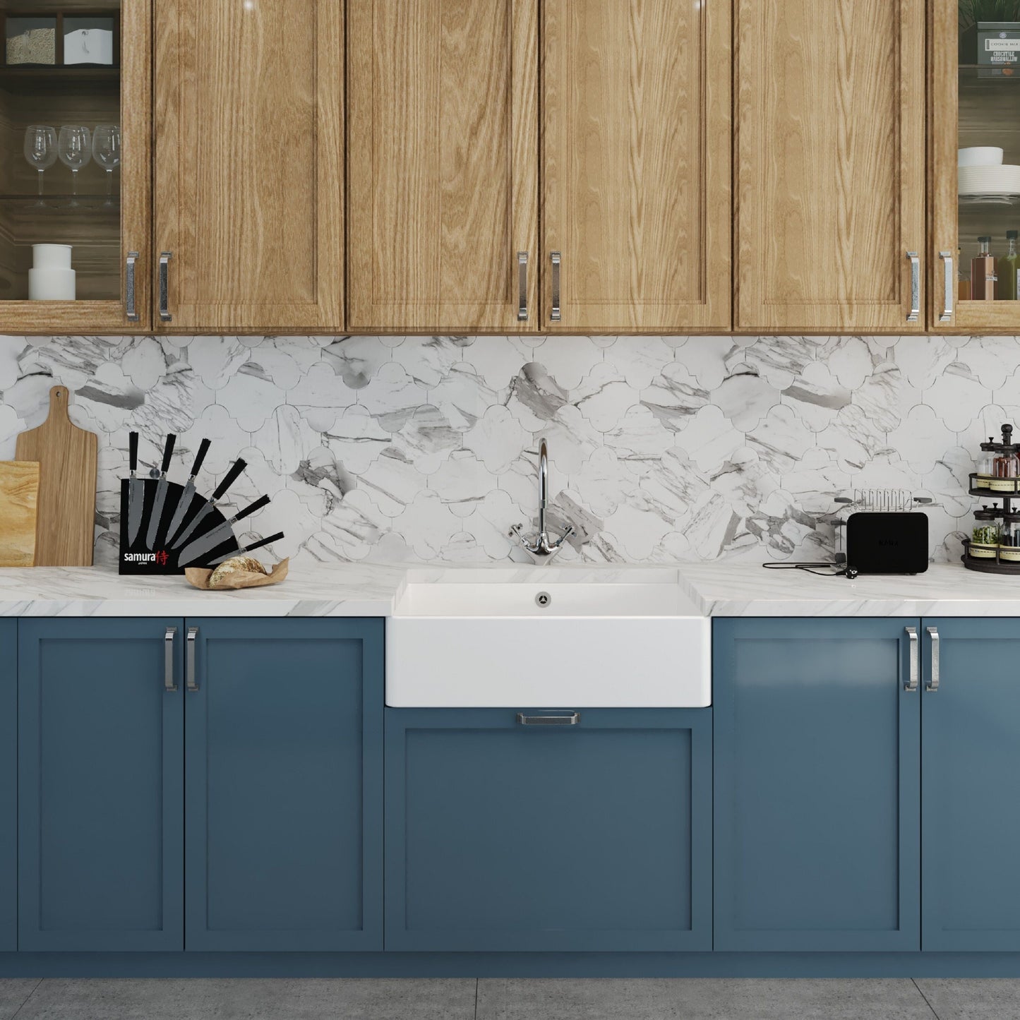 [BKS207WT2] Single Bowl Fireclay Ceramic Butler Kitchen Sink Bundle inc Mixer Tap, Overflow & Waste - Lifestyle 1