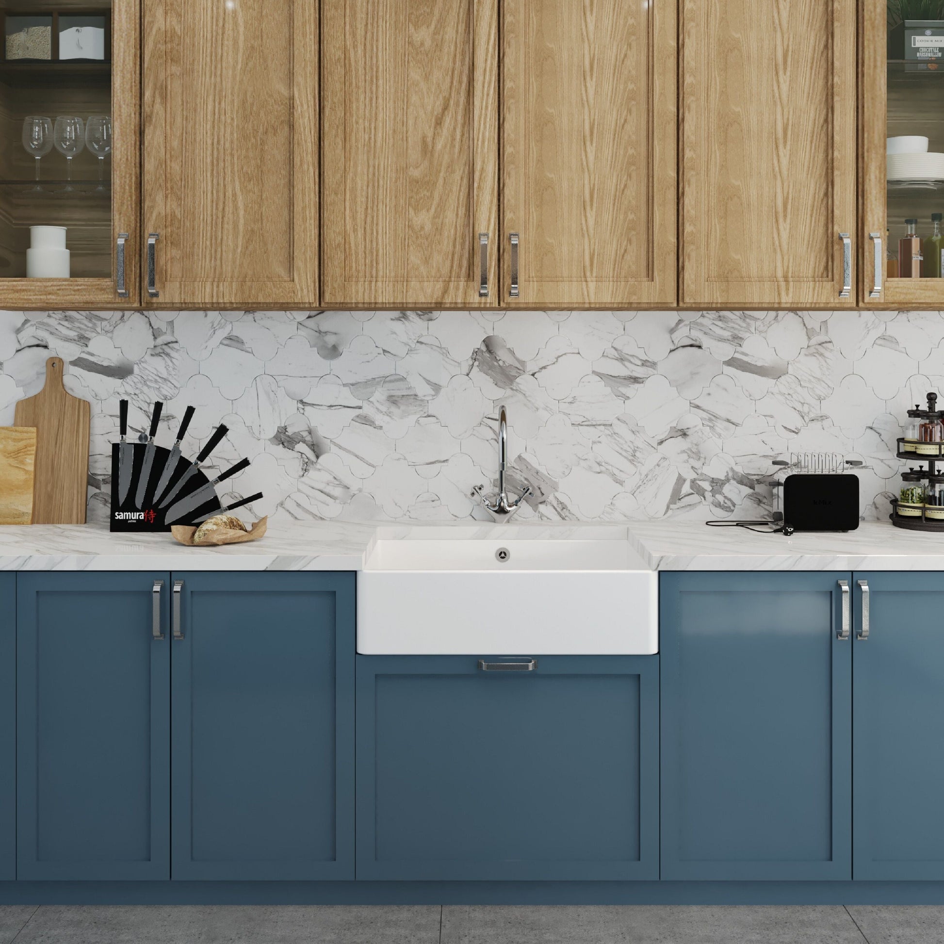 [BKS207WT2] Single Bowl Fireclay Ceramic Butler Kitchen Sink Bundle inc Mixer Tap, Overflow & Waste - Lifestyle 1