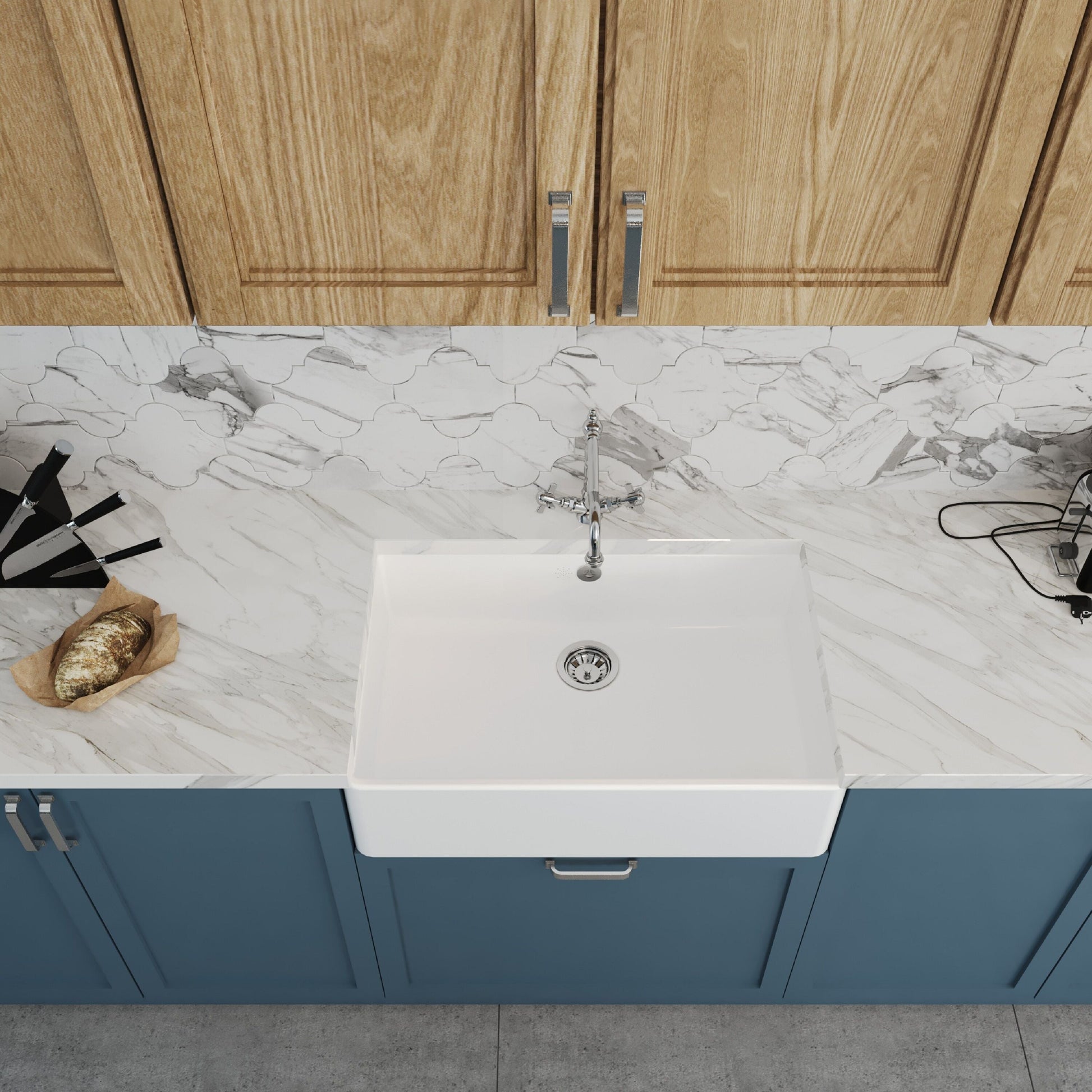 [BKS207WT4] Single Bowl Fireclay Butler Kitchen Sink Bundle inc French Classic Tap & Overflow - Lifestyle 2