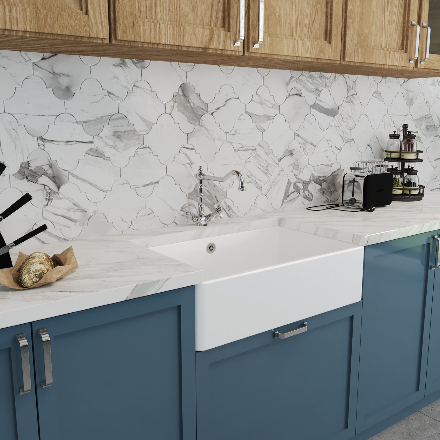 [BKS207WT4] Single Bowl Fireclay Butler Kitchen Sink Bundle inc French Classic Tap & Overflow - Lifestyle 3
