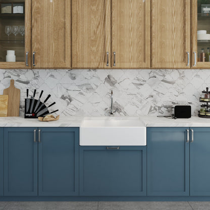 [BKS208WT2] Single Bowl Fireclay Ceramic Butler Kitchen Sink Bundle with Mono Mixer Tap, Tap Ledge & Waste - Lifestyle 1